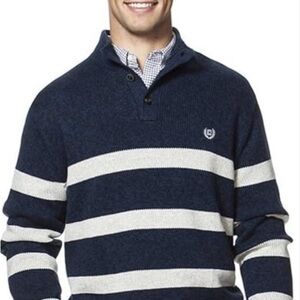Chaps Men's 100% CottonNavy and Cream Button Up Sweater